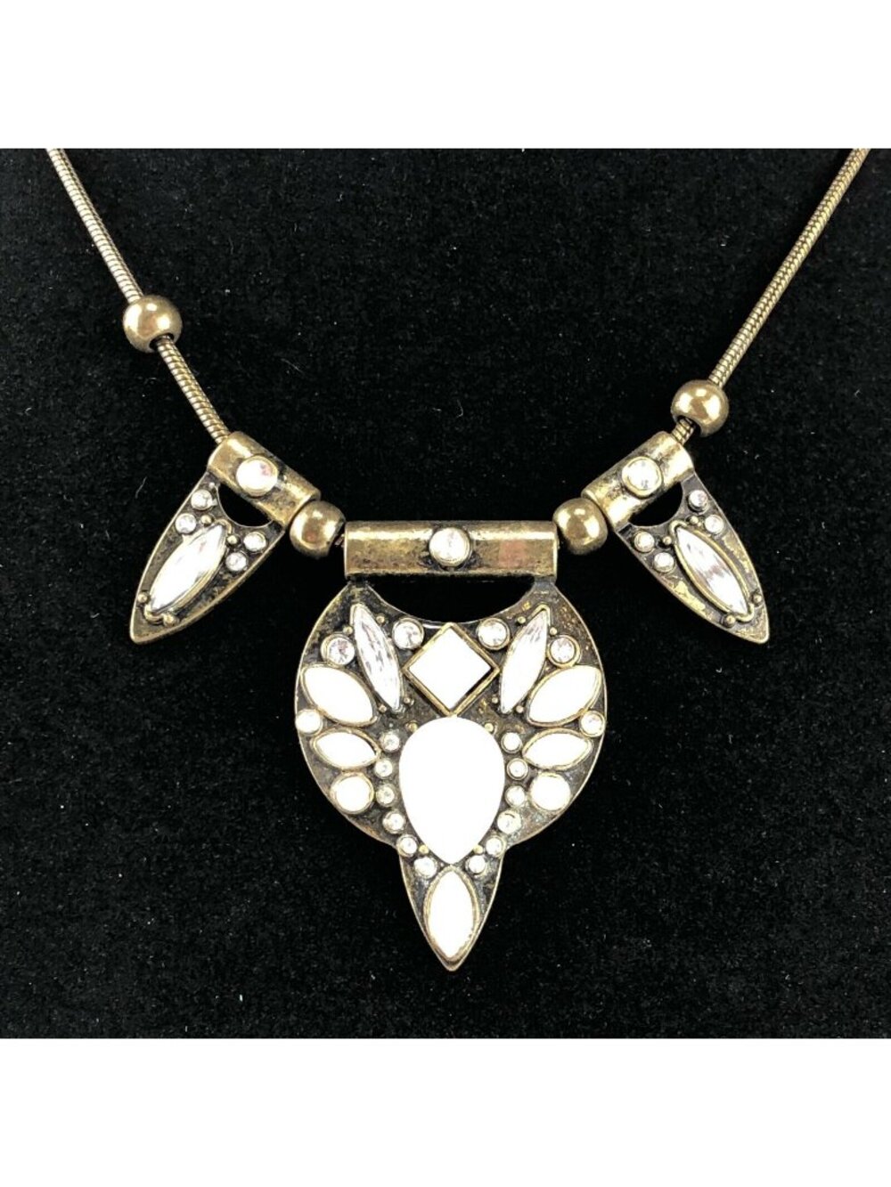 Brass Tone Necklace Clear Rhinestones Adjustable Up to 20"